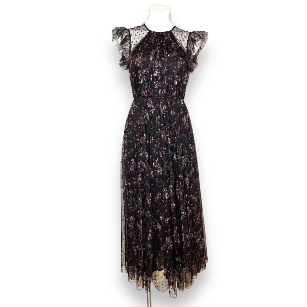 JILL STUART Polka Dot Tulle Dress 2 Pleated Flutter Sleeve Femke Midi XS ($495)